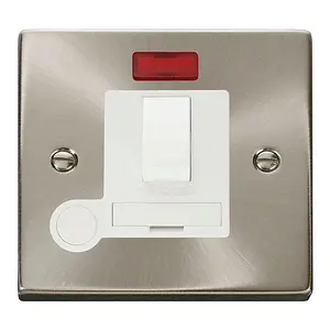 Satin / Brushed Chrome 13A Fused Connection Unit Switched With Neon With Flex - White Trim - SE Home