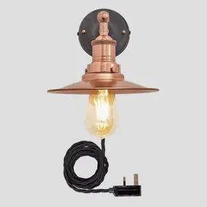 Industville Brooklyn Flat Wall Light, 8 Inch, Copper, Copper Holder