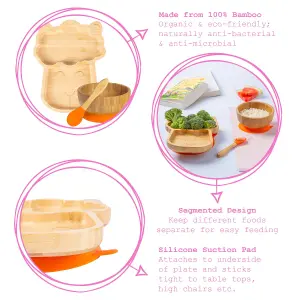 Tiny Dining - Llama Bamboo Suction Baby Feeding Set - Orange - 4pc