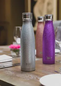 BUILT 500ml Double Walled Stainless Steel Water Bottle Silver Glitter