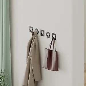 Decortie Modern Kaly Unique Metal 5 Hooks for Hanging, Set of 5 Matte Black Round&Square Shape Hooks Kitchen, Waterproof, (Matte)