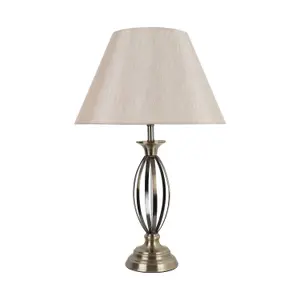 First Choice Lighting Set of 2 Cigar Antique Brass 55cm Table Lamps with Off White Fabric Shades