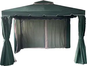 Green Gazebo with Nets Aluminium Frame and Powder coated Steel Roof,3x4x2.75m