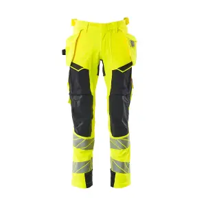 Mascot Accelerate Safe Trousers with Holster Pockets - Hi-Vis Yellow/Dark Navy   (30.5) (Leg Length - Regular)