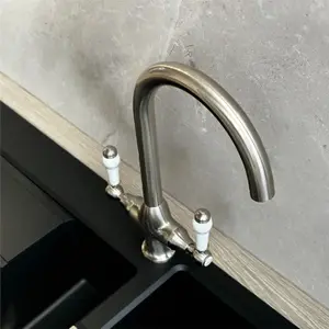 Liquida W22BN Traditional Twin Lever Swivel Brushed Nickel Kitchen Mixer Tap