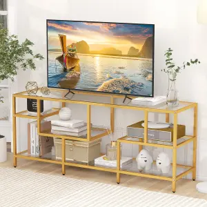 COSTWAY 147cm TV Stand for TVs up to 65" TV Console Table w/ Tempered Glass Shelves