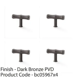 4 PACK - Bamboo T Bar Cupboard Door Knob - 55mm x 38mm - Dark Bronze Unit Pull Handle