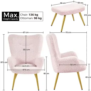 Yaheetech Pink Fabric Accent Armchair and Ottoman Set