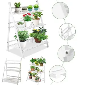 Garden White 3-Tier Foldable Wooden Plant Stand