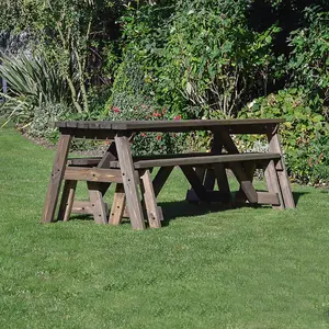 Oakham 6ft Rounded Picnic Table and Bench Set - L183 x W91 x H72 cm - Rustic Brown