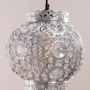 ValueLights Moroccan Bazaar Style Easy Fit Silver Chandelier Ceiling Light Shade with Jewel Droplets