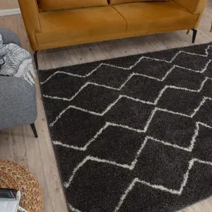 Moroccan Dark Grey Shaggy Living Room Rug 840