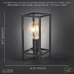 Vintage and Industrial Style Matte Black Table Lamp with Rectangular Cage Design