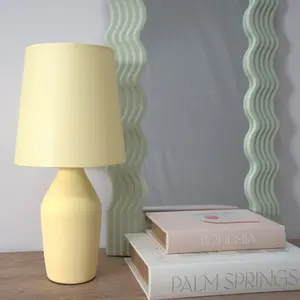 ValueLights Arlo Sunshine Yellow Ceramic Base Table Lamp with Tapered Shade