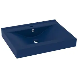 Belfry Bathroom Grenkie 600mm L x 460mm W Ceramic Rectangular Sink with Overflow Dark Blue