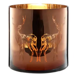 Interiors by Premier Medium Brown Stag Candle Holder, Brown Glass Construction Candle Holder, Stag Motif with Attractive Details