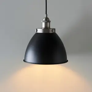 Luminosa Franklin Single Pendant Ceiling Lamp, Aged Pewter Plate, Matt Black Paint