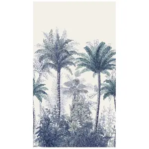 Tropical Palm Tree Tops 3 lane Repeatable Wallpaper Mural,  Blue