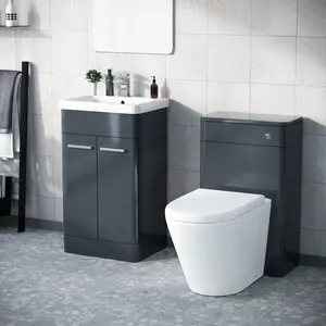 Nes Home Afern 500mm Vanity Unit, WC Unit And Round BTW Toilet Anthracite