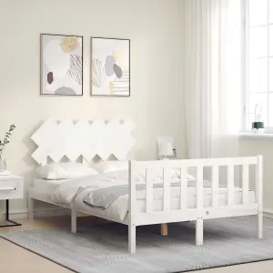 Berkfield Bed Frame with Headboard White Small Double Solid Wood