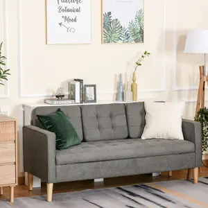 HOMCOM Compact 3 Seater Sofa with Hidden Storage and Rubber Wood Legs Grey