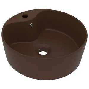 Berkfield Luxury Wash Basin with Overflow Matt Dark Brown 36x13 cm Ceramic