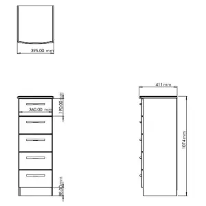 Sussex Ready assembled Beige & oak 5 Drawer Bedside chest (H)1074mm (W)395mm (D)411mm