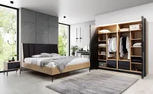 Elegant Black Loft Folding Door Wardrobe H2040mm W2040mm D650mm with Shelves, Drawers, and LED Lighting