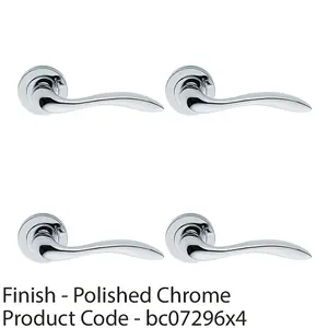 4 PACK - Premium Scroll Door Handle Set - Polished Chrome Elegant Lever on Round Rose