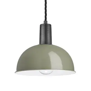 Industville Sleek Dome Pendant, 8 Inch, Sage Green, Pewter Holder