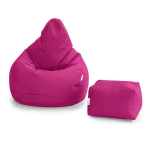 Loft 25 Bean Bag Gamer Chair Living Room Water Resistant Indoor Outdoor Beanbag, And Footstool Cerise