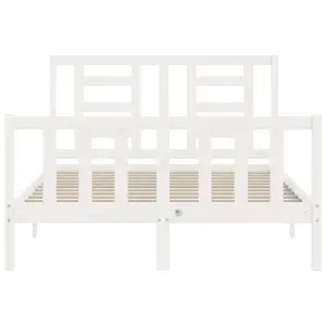 Berkfield Bed Frame with Headboard White Small Double Solid Wood