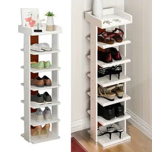 7 Tier Freestanding Wooden Shoe Rack Shoe Storage Organizer Space Saving Display Shelf