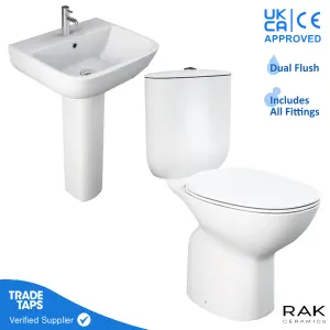 RAK Morning Close Coupled Toilet WC with S600 Basin & Pedestal Set