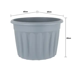 Wham 3x Vista Upcycle Grey Plastic Planter, Round Garden Plant Pot, Extra Large Floor Pot (60cm, 69L, Pack of 3)