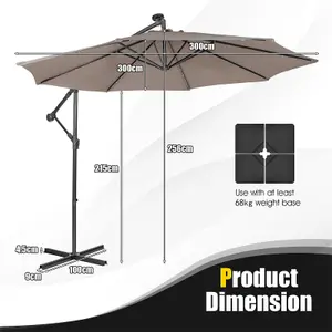 Costway 3 x 3m Cantilever Parasol Backyard Patio Offset Umbrella w/ 32 Solar-Powered LED Lights