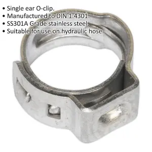 25 PACK Stainless Steel Single Ear O-Clip - 7mm to 8.5mm Diameter - Fixing