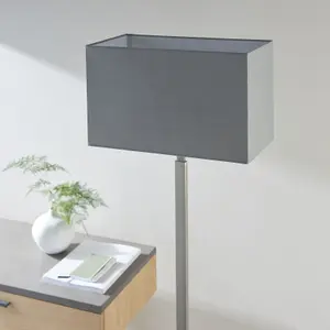 Floor Lamp Light Matt Nickel & Grey Fabric 60W E27 Standing Base & Shade