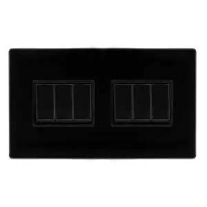 Matt Black Screwless Plate 10A 6 Gang 2 Way   Light Switch - Black Trim - SE Home