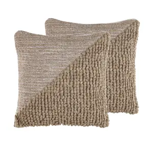 Set of 2 Cushions ASLANAPA Boucle 45 x 45 cm Solid Beige