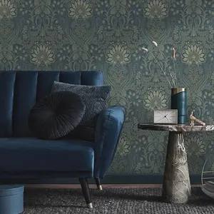 Khalili Wallpaper Tahini Glass Bead Blue Holden 99411