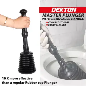 Dekton Master Plunger Clear Unblock Unclog Drains Sinks Toilets Showers Waste - Large