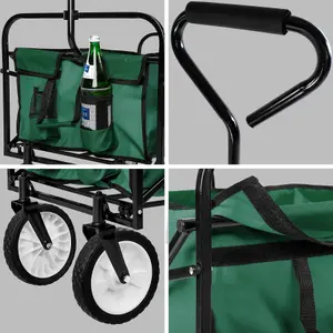 Garden Trolley - foldable with 2 mesh pockets, 80 kg load capacity - green