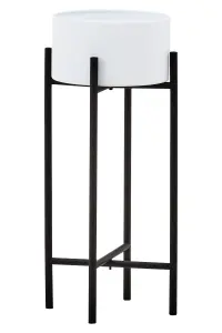 Interiors by Premier Sturdy And Durable Small White And Black Floor Standing Planter, Contemporary Design Outdoor Pot For Flowers