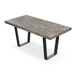 Aria Dining Table And Chairs -  Concrete Effect Table Top w Black Legs + Anika Velvet Dining Chair Set Of 6 (Grey)