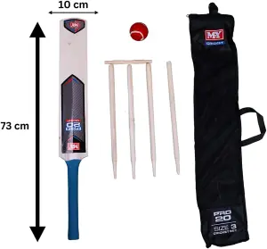 7 Piece Junior Cricket Set - including Wooden cricket Bat, cricket Stumps & Soft Ball in Carry Bag