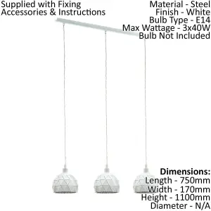 Pendant Ceiling Light Colour White Steel Round Faceted Shade Bulb E14 3x40W