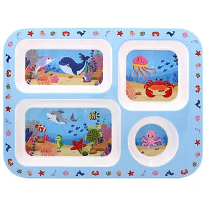 Kids Divided Plate Blue Sea Life Toddler Boys Girls Children Tableware Food Safe