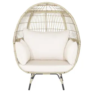 Costway Rattan Egg Chair Oversized Lounger Indoor Outdoor Wicker Chair with 4 Cushions