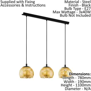 Pendant Ceiling Light Colour Black Shade Gold Color Glass Bulb E27 3x40W